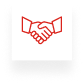 A red handshake icon representing monthly SEO services on a white background.