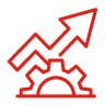A red icon featuring gears and an upward arrow, representing a reputable SEO agency offering monthly SEO services with no contracts.
